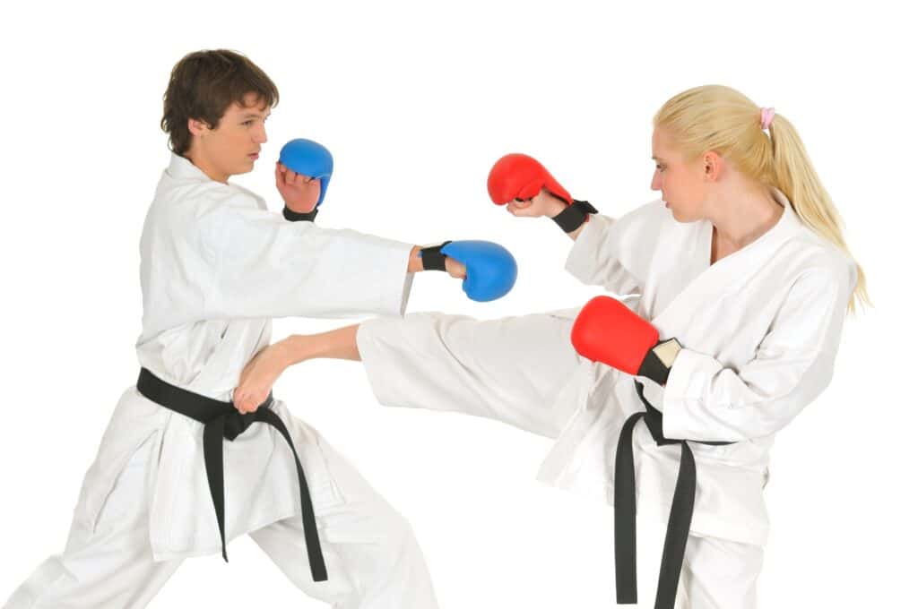 Young karate trainer and student